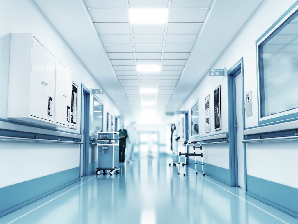 Medical,Concept.,Hospital,Corridor,With,Rooms.,3d,Illustration